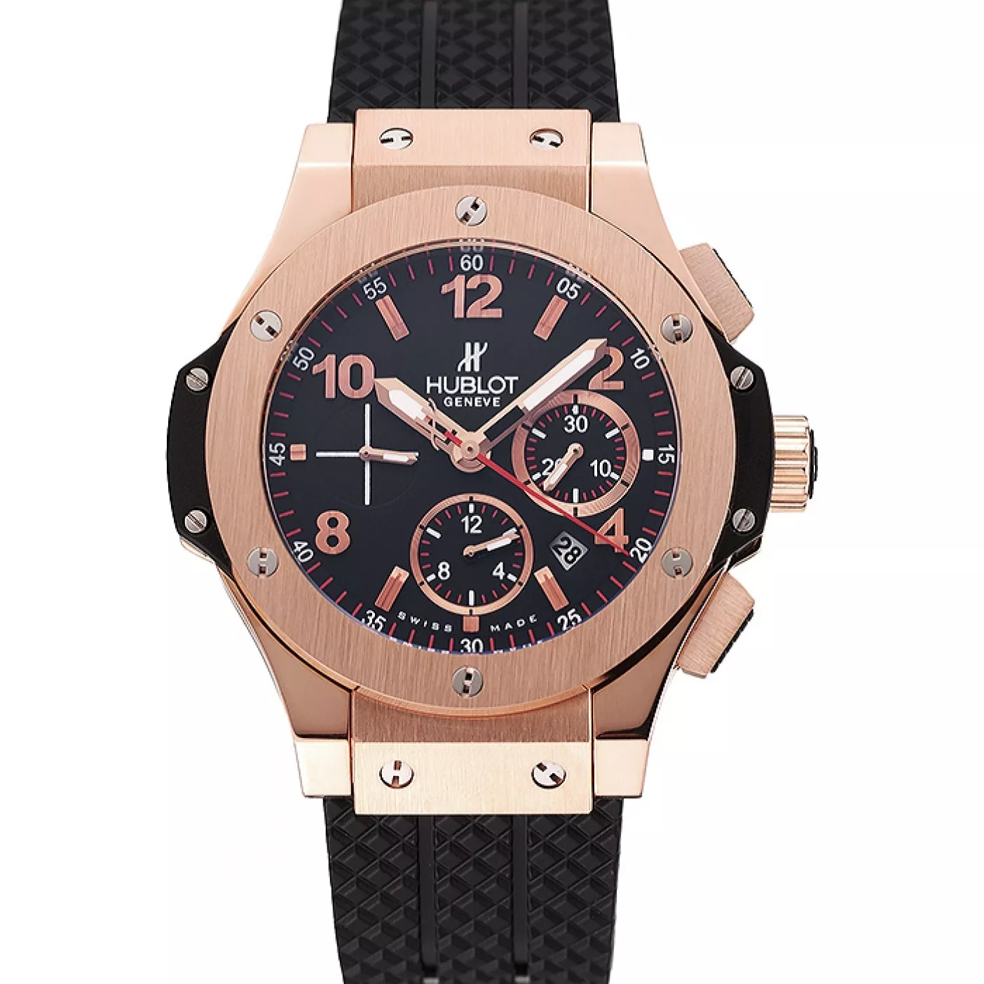 Swiss Hublot Big Bang Black Dial Rose Gold Case Black Rubber Bracelet 1453898 0129