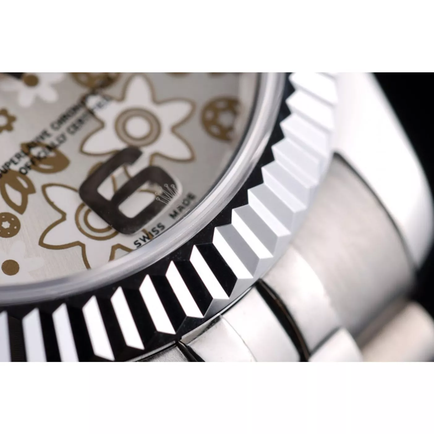 Aaa replica watch Rolex DateJust Stainless Steel Ribbed Bezel Flower Silver Dial 41983 0128