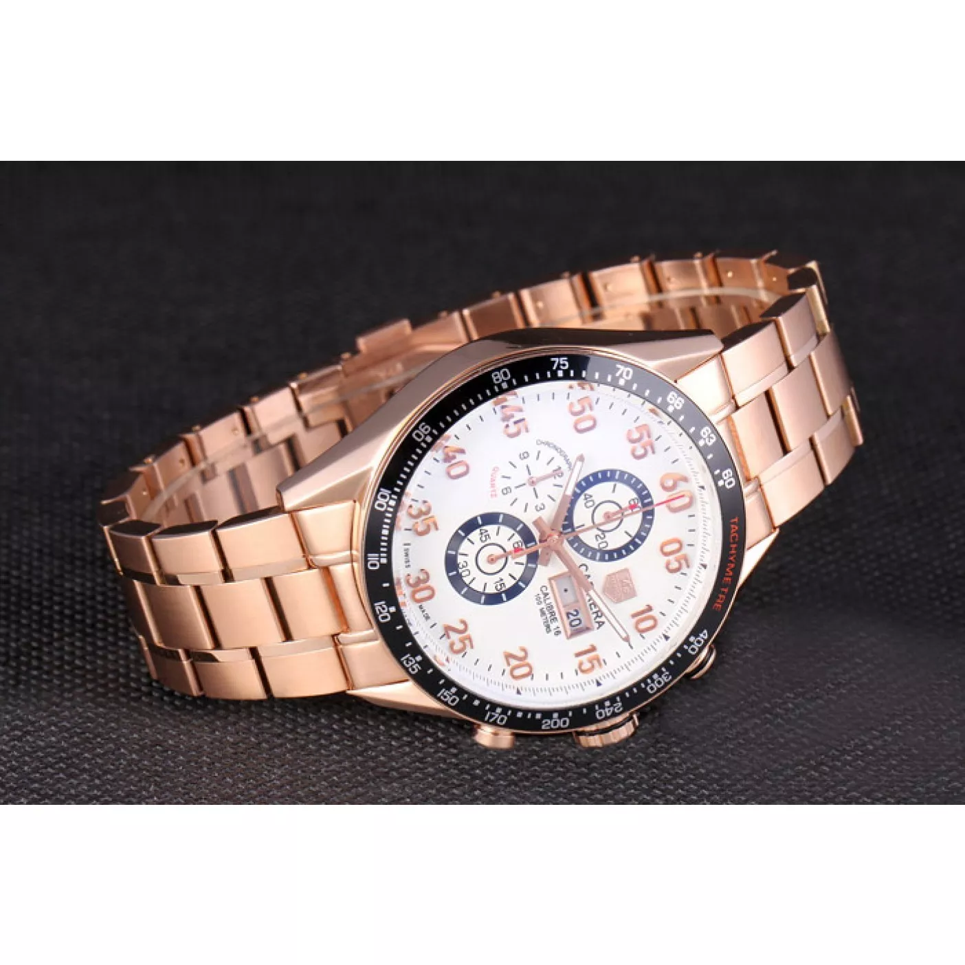 Aaa replica Tag Heuer Carrera Rose Gold Bracelet White Dial 801442 0123