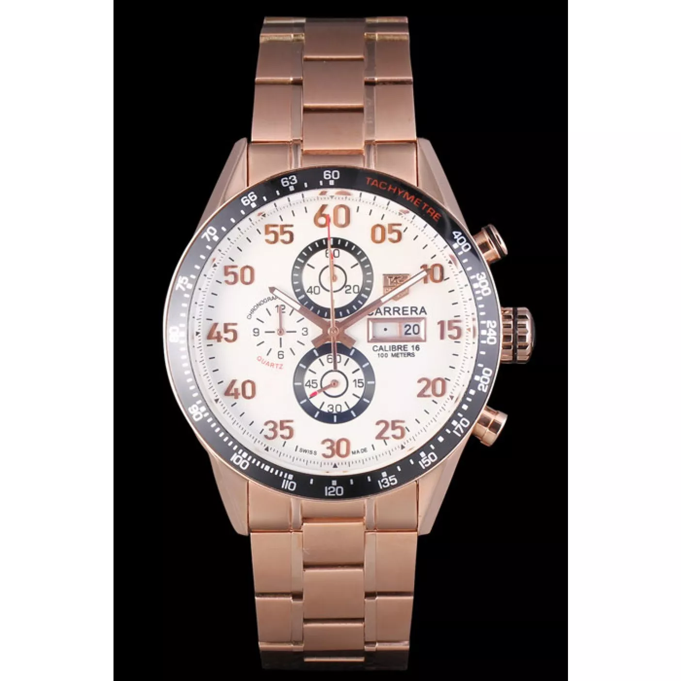 Aaa replica Tag Heuer Carrera Rose Gold Bracelet White Dial 801442 0123