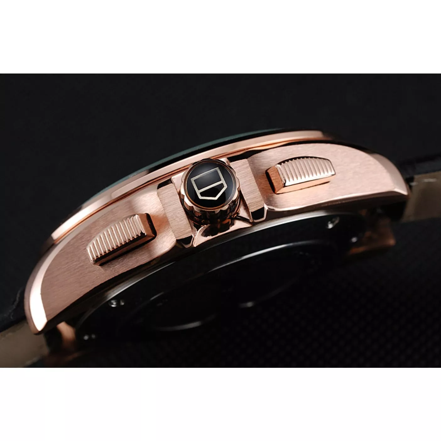 Aaa replica Tag Heuer Carrera Rose Gold Bezel with Black Dial and Black Leather Strap 621538 0123