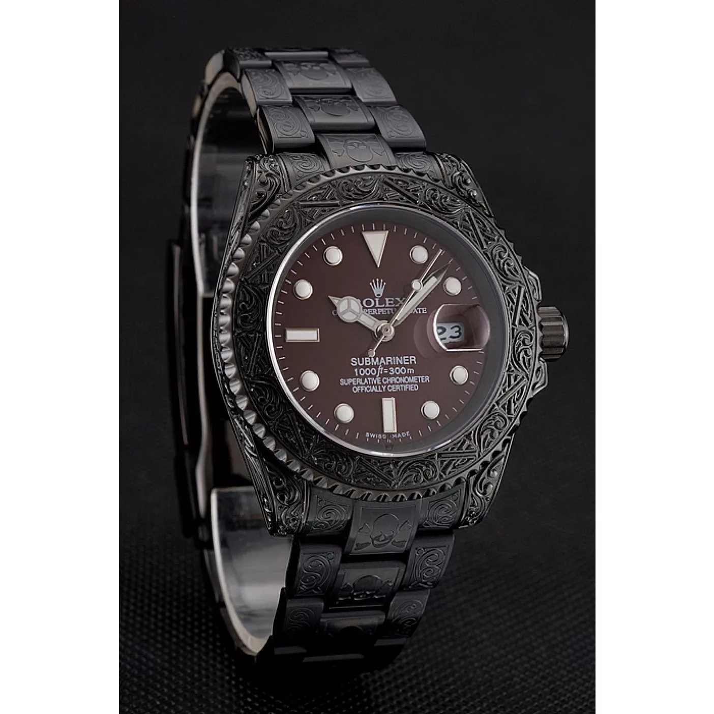 Aaa fake watches Rolex Submariner Skull Limited Edition Brown Dial All Black Case And Bracelet 1454075 0119