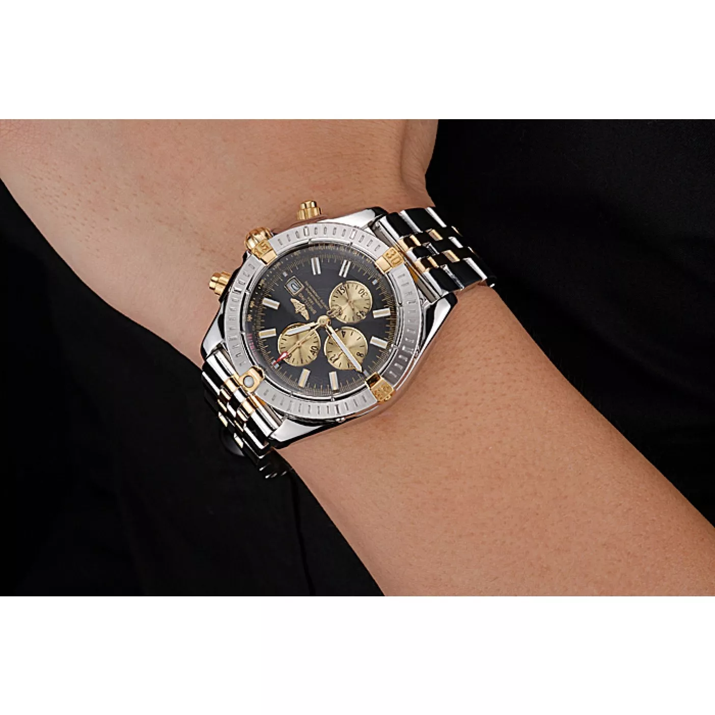 Aaa replica watch Breitling Chronomat Black Dial Stainless Steel And Gold Bracelet 622429 0124