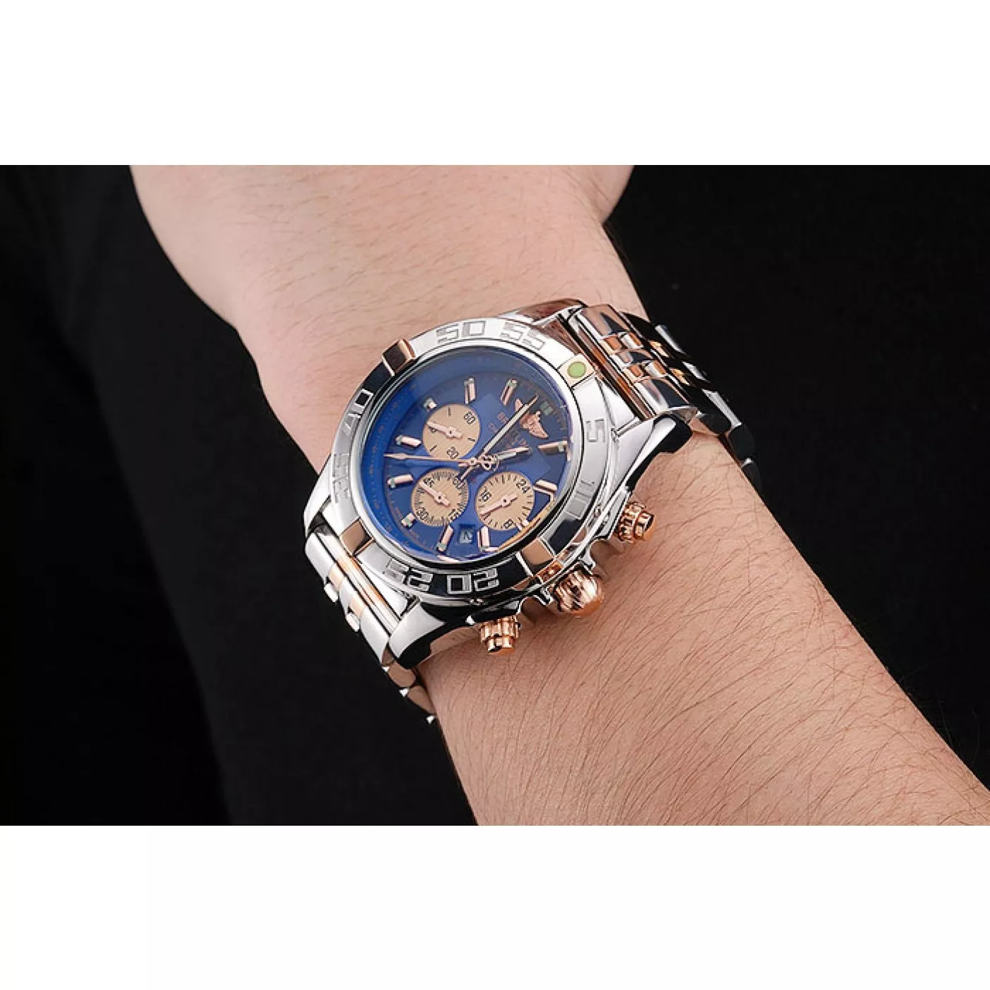 Aaa fake watches Breitling Chronomat 44 Blue Dial with White Subdials 2 Tone Stainless Steel Bracelet 622510 0122