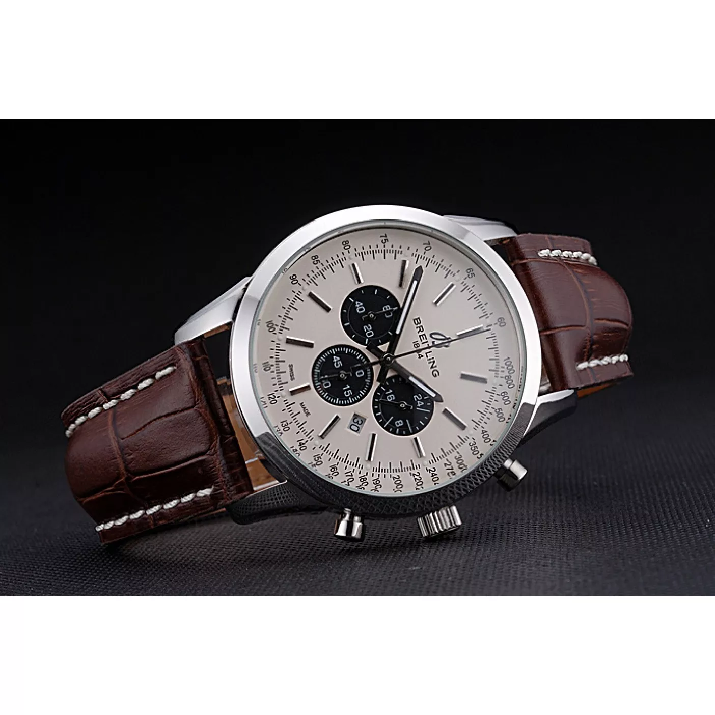 Aaa fake watches Breitling Transocean Chronograph White Dial Stainless Steel Case Brown Leather Bracelet 622243 0117