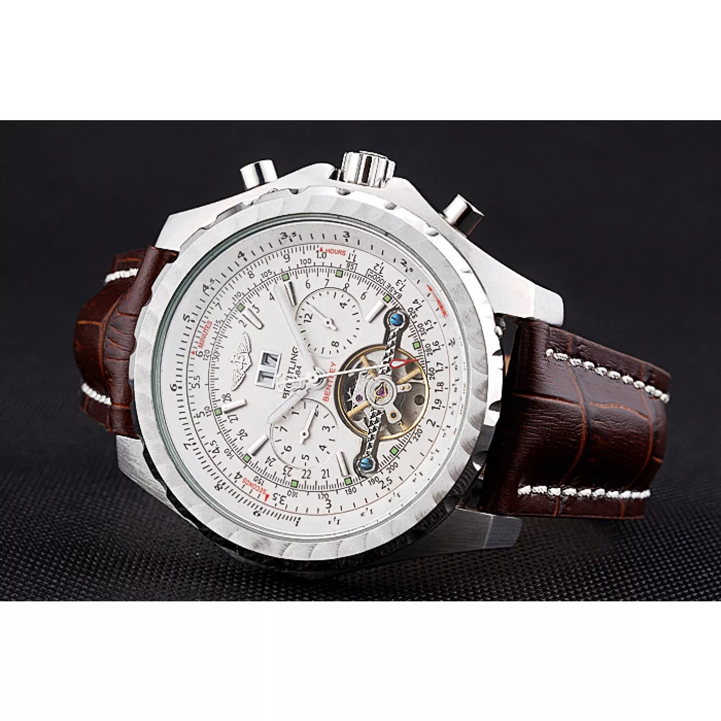 Aaa replica Breitling Bentley Mulliner Tourbillon White Dial Stainless Steel Case Brown Leather Strap 622729 0124