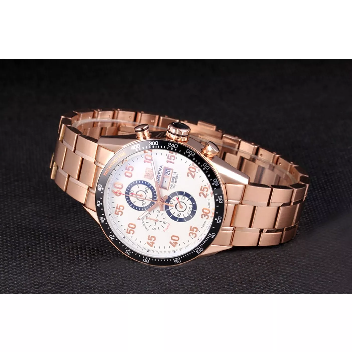 Aaa replica Tag Heuer Carrera Rose Gold Bracelet White Dial 801442 0123