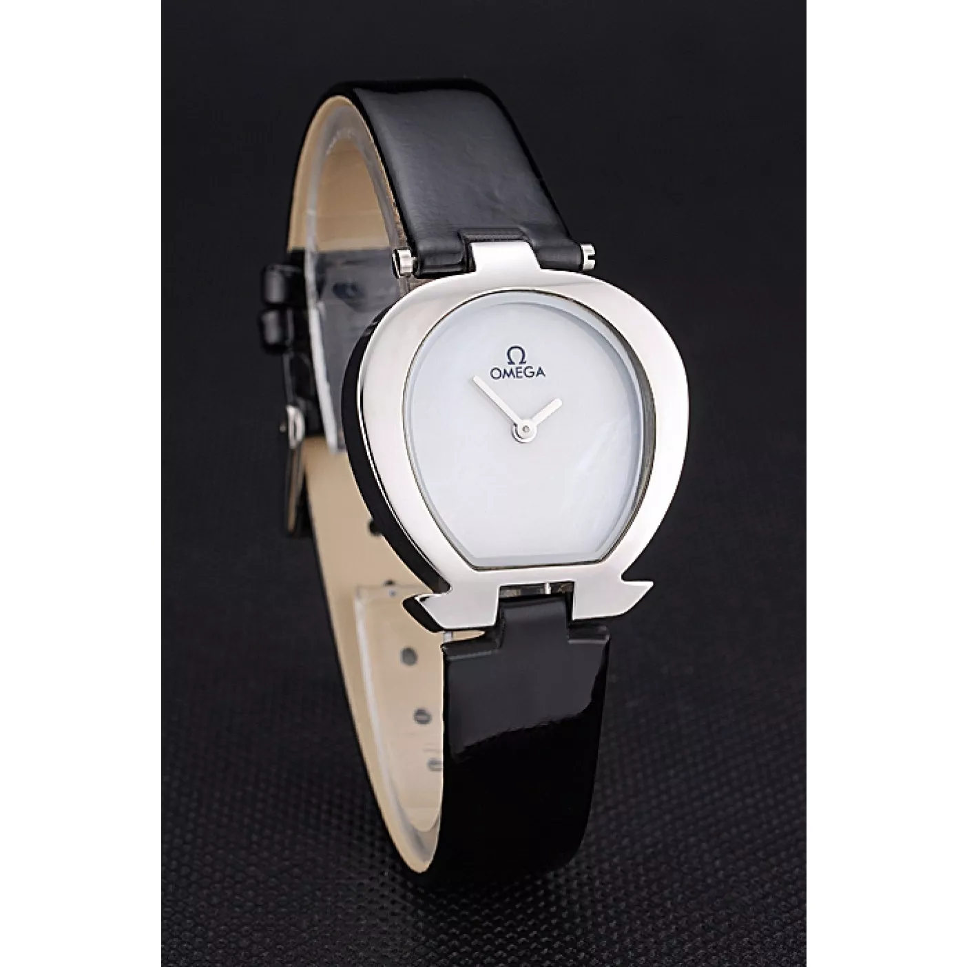 Aaa fake watches Omega Ladies Watch White Dial Stainless Steel Case Black Leather Strap 622818 0120