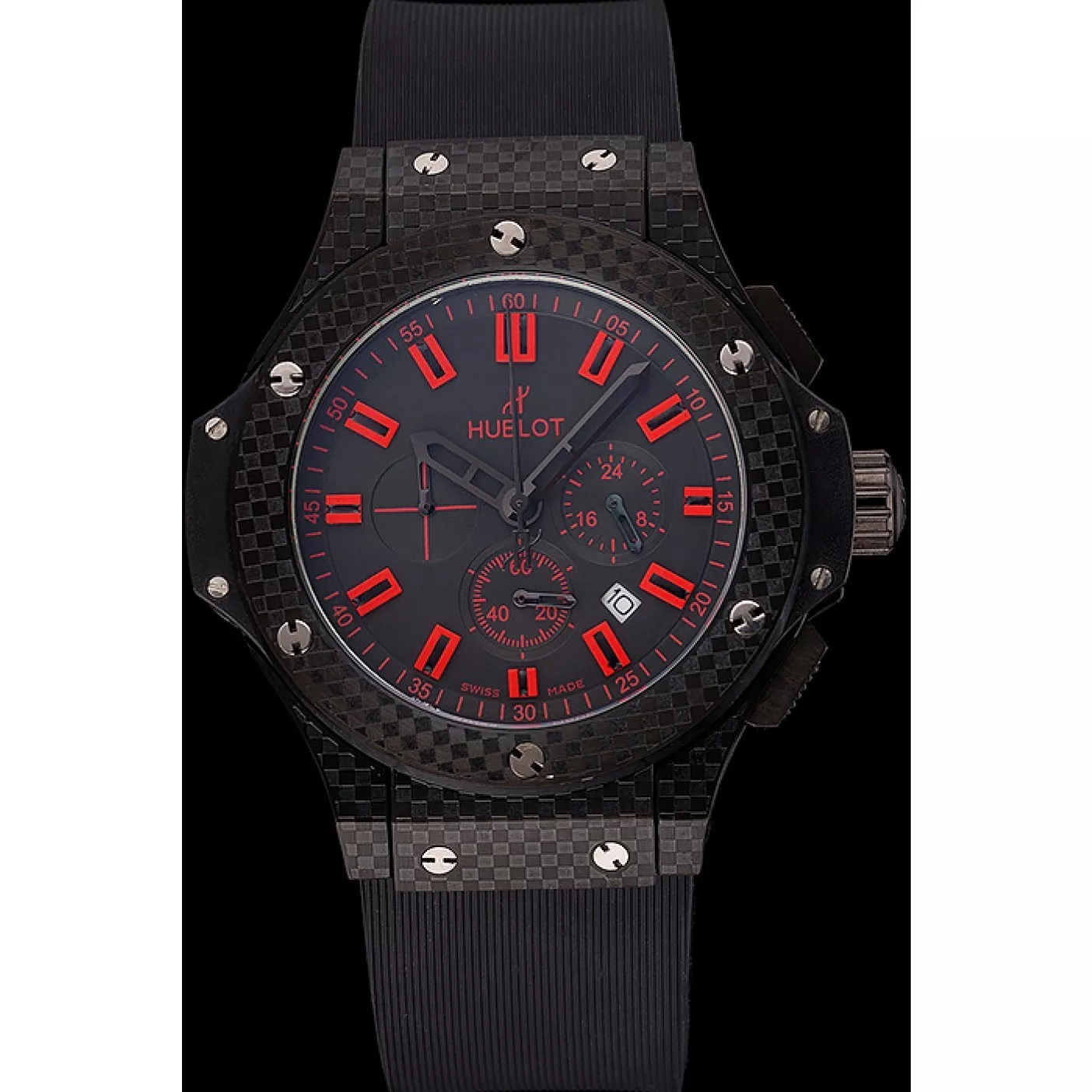 Aaa replica watch Hublot Big Bang Carbon Dial With Red Markings Carbon Case And Bezel Black Rubber Strap 622775 0130