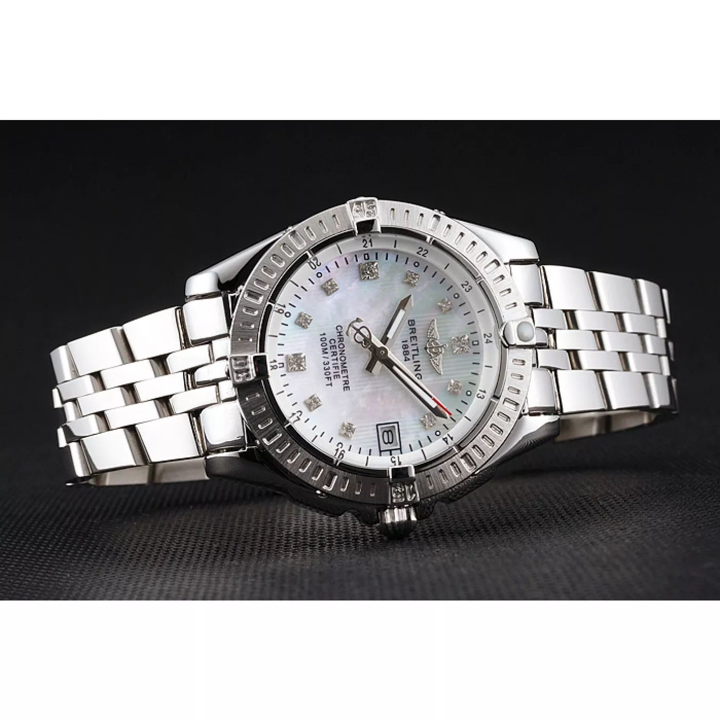 Aaa fake watches Breitling Colt Lady Pearl Dial Diamond Hour Marks Stainless Steel Case And Bracelet 0122