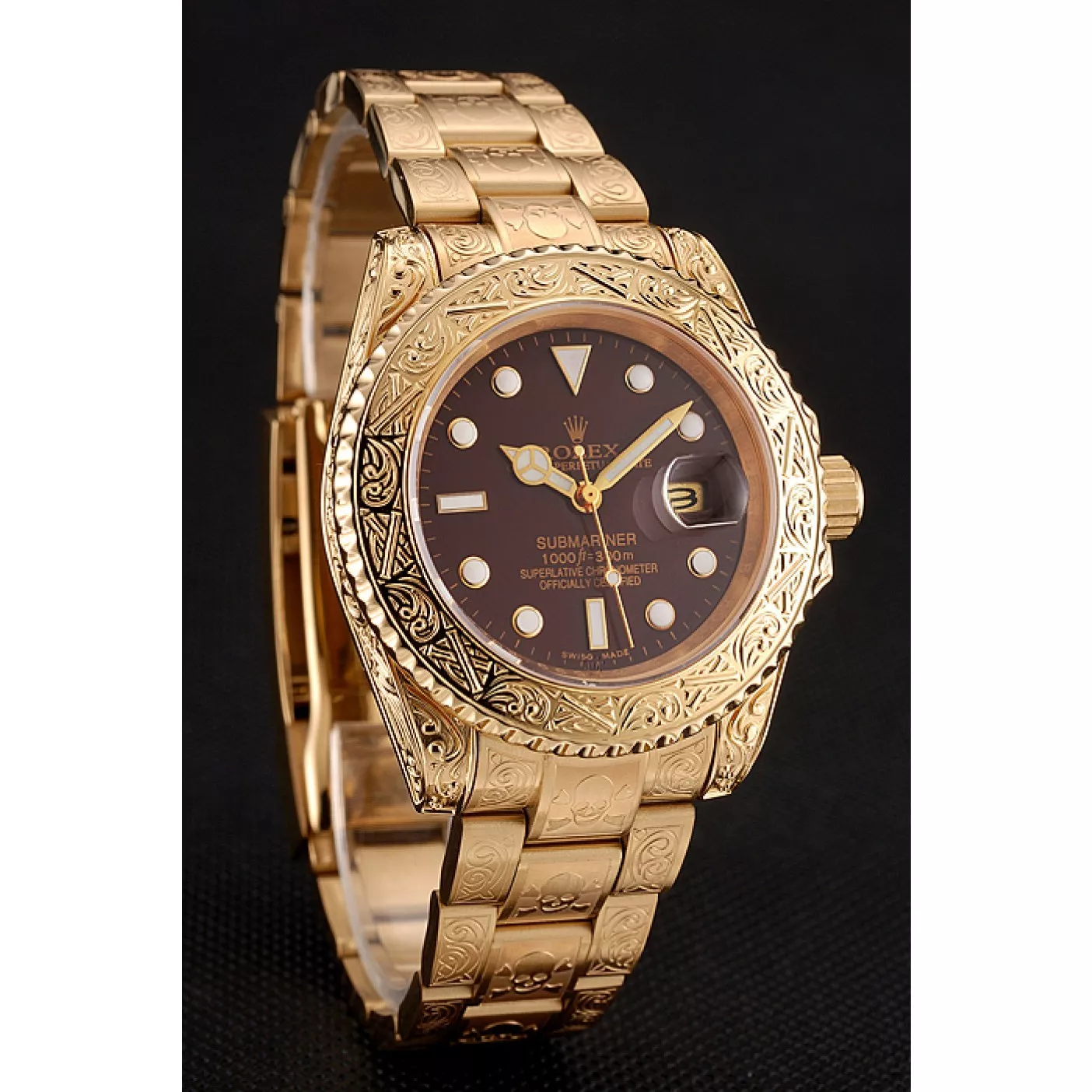 Aaa fake watches Rolex Submariner Skull Limited Edition Brown Dial Gold Case And Bracelet 1454070 0129