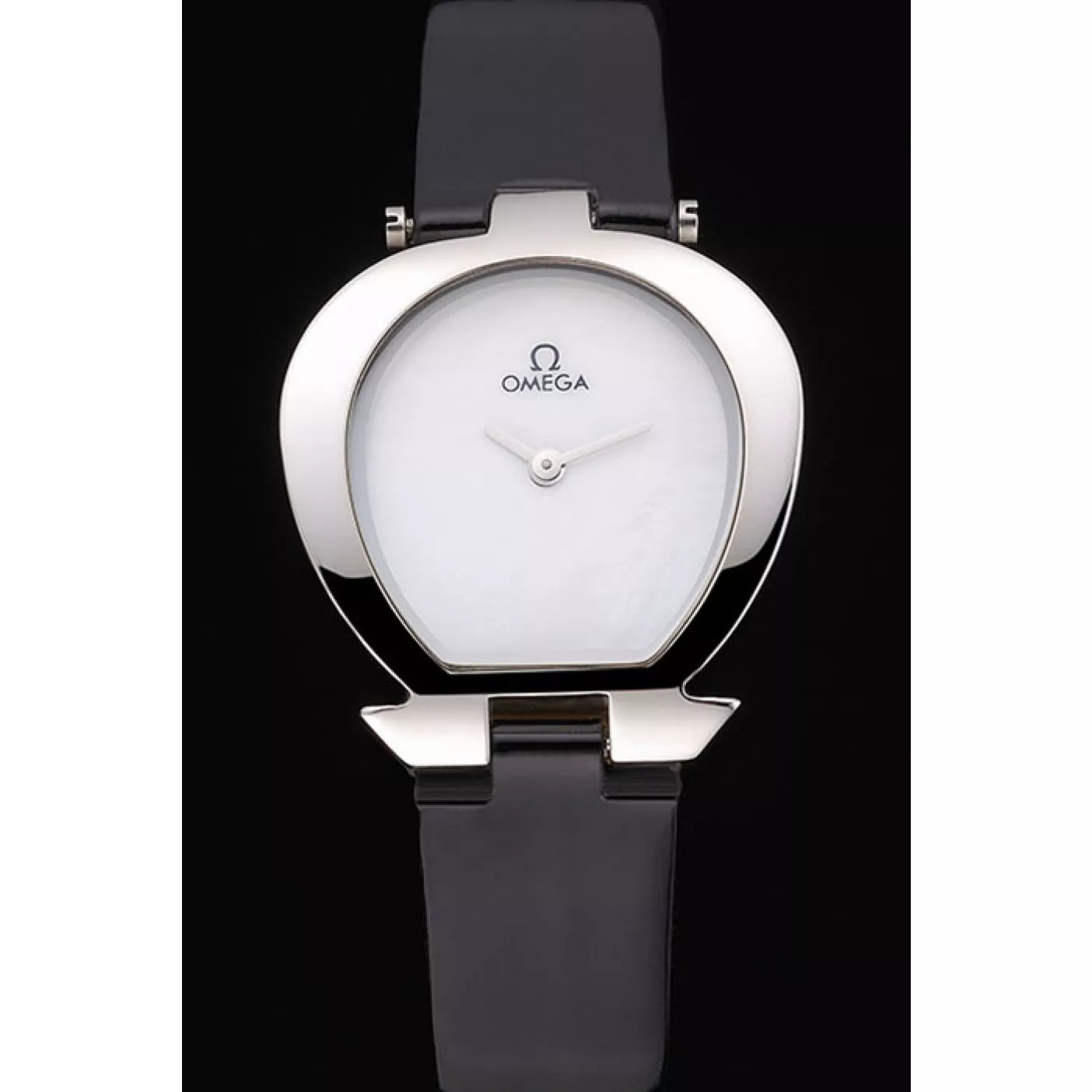 Aaa fake watches Omega Ladies Watch White Dial Stainless Steel Case Black Leather Strap 622818 0120