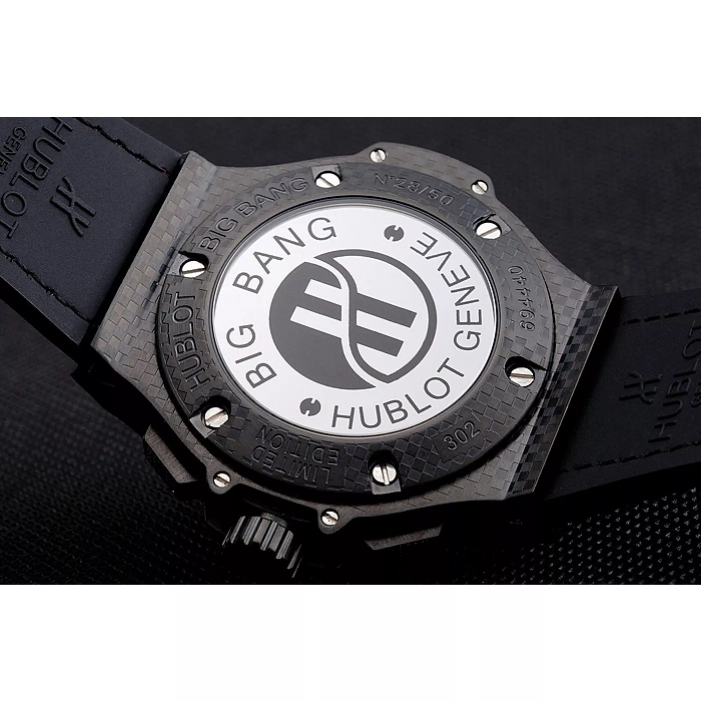 Aaa replica Hublot Big Bang Carbon Dial Carbon Case And Bezel Black Leather Strap 622773 0129