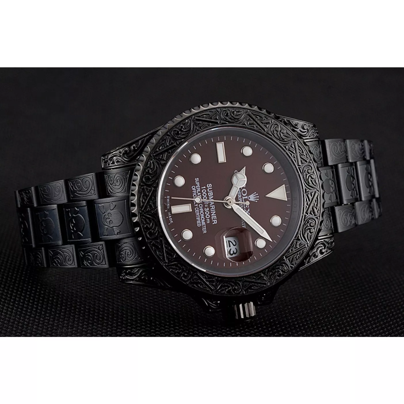 Aaa fake watches Rolex Submariner Skull Limited Edition Brown Dial All Black Case And Bracelet 1454075 0119