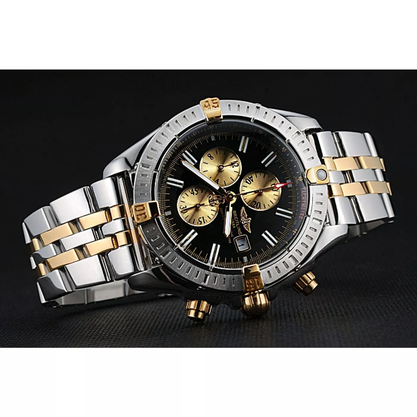 Aaa replica watch Breitling Chronomat Black Dial Stainless Steel And Gold Bracelet 622429 0124