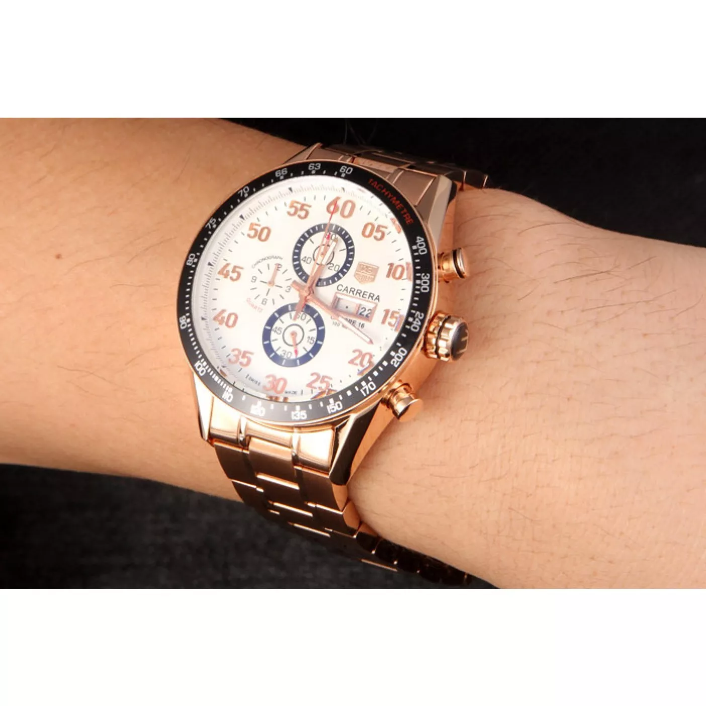 Aaa replica Tag Heuer Carrera Rose Gold Bracelet White Dial 801442 0123