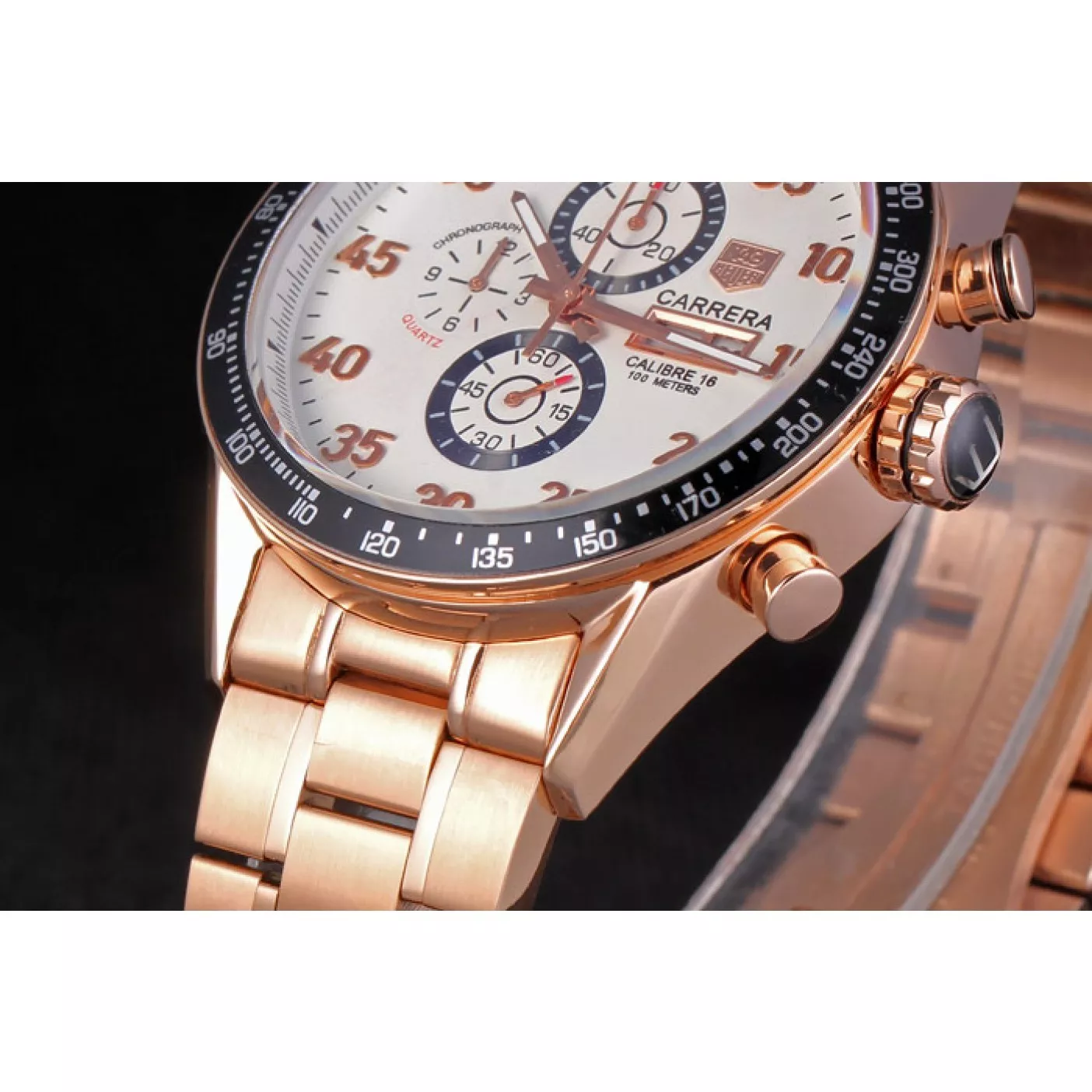 Aaa replica Tag Heuer Carrera Rose Gold Bracelet White Dial 801442 0123