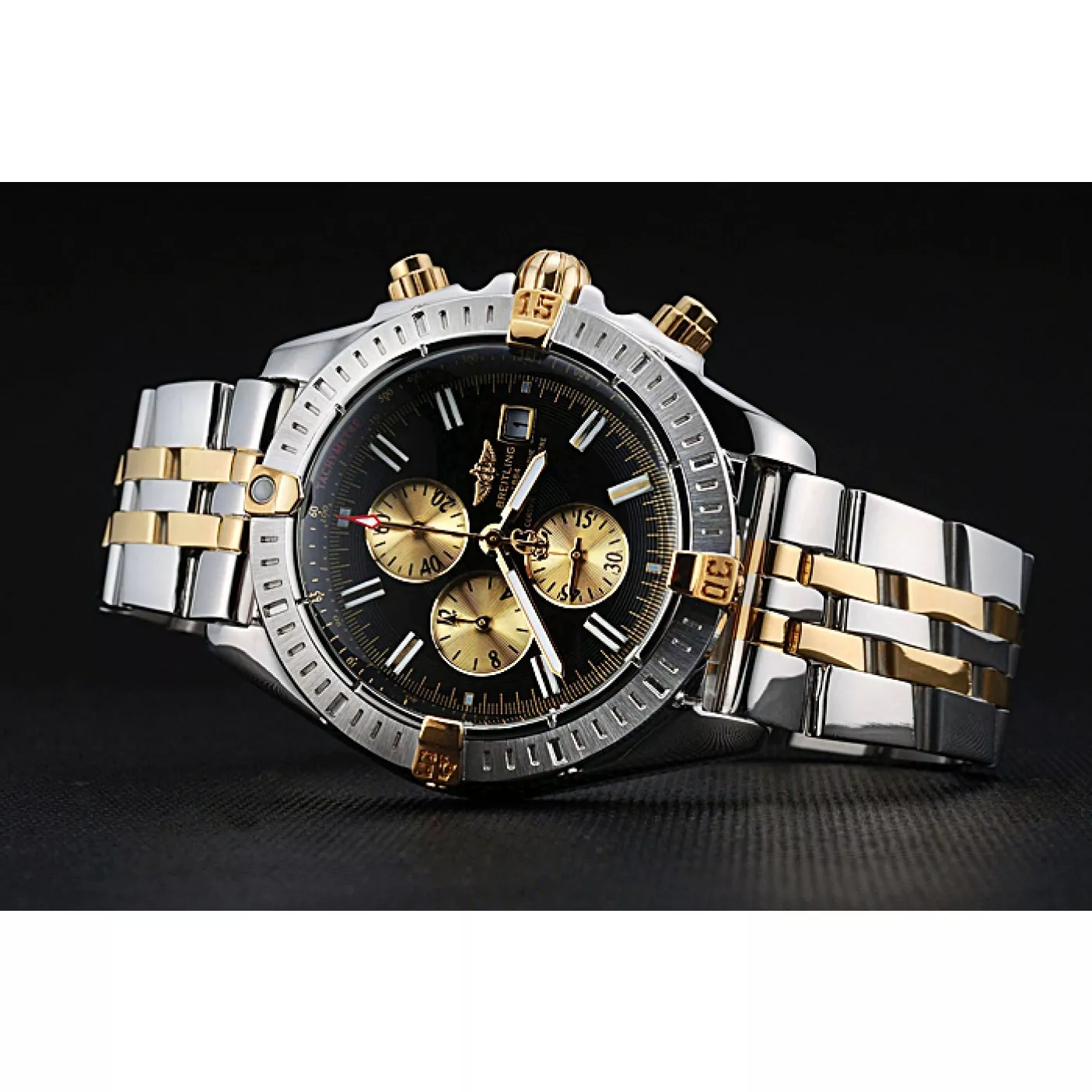 Aaa replica watch Breitling Chronomat Black Dial Stainless Steel And Gold Bracelet 622429 0124