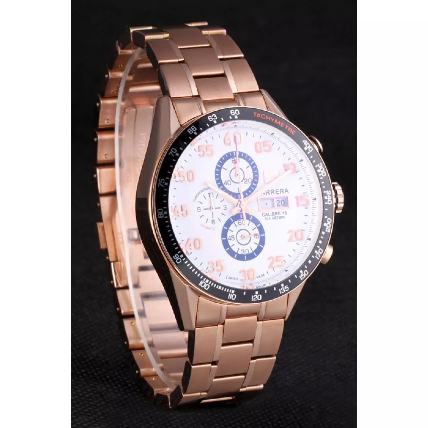 Aaa replica Tag Heuer Carrera Rose Gold Bracelet White Dial 801442 0123