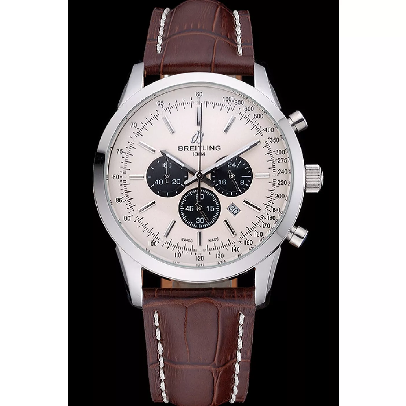 Aaa fake watches Breitling Transocean Chronograph White Dial Stainless Steel Case Brown Leather Bracelet 622243 0117