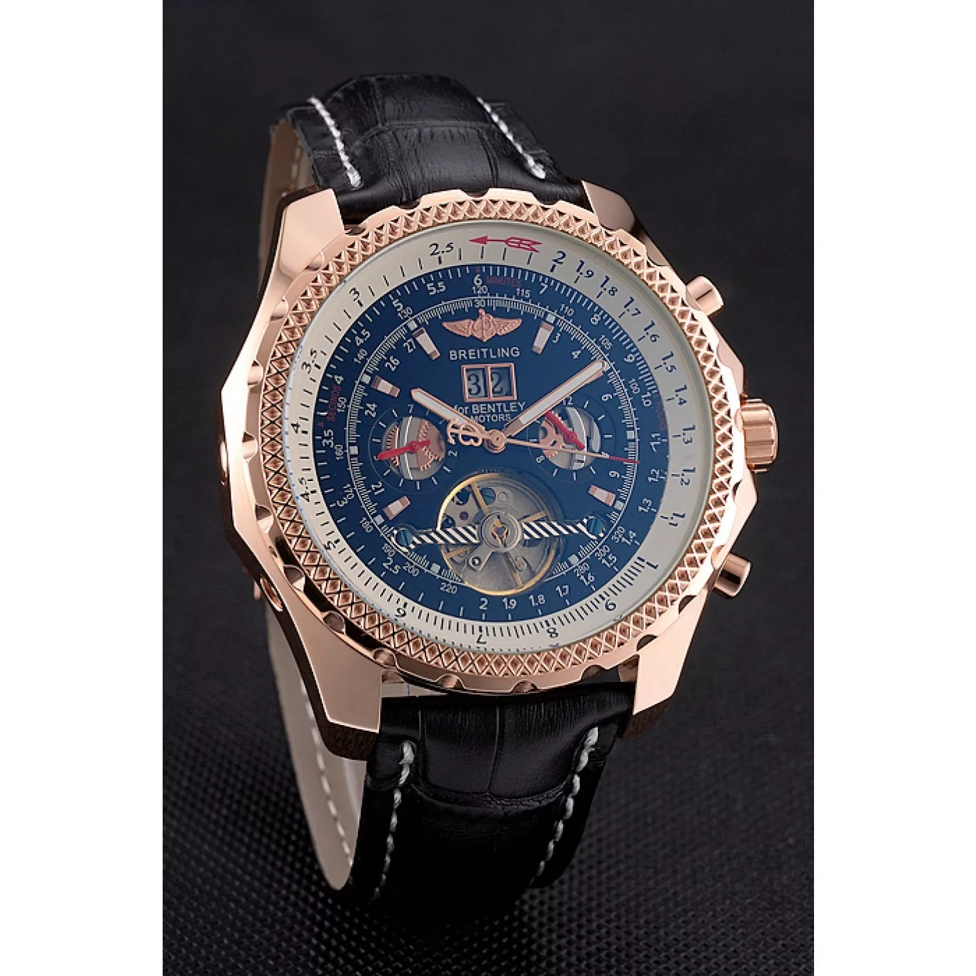 Aaa replica watch Breitling For Bentley Mulliner Tourbillon Black Dial Rose Gold Case Black Leather Strap 0124