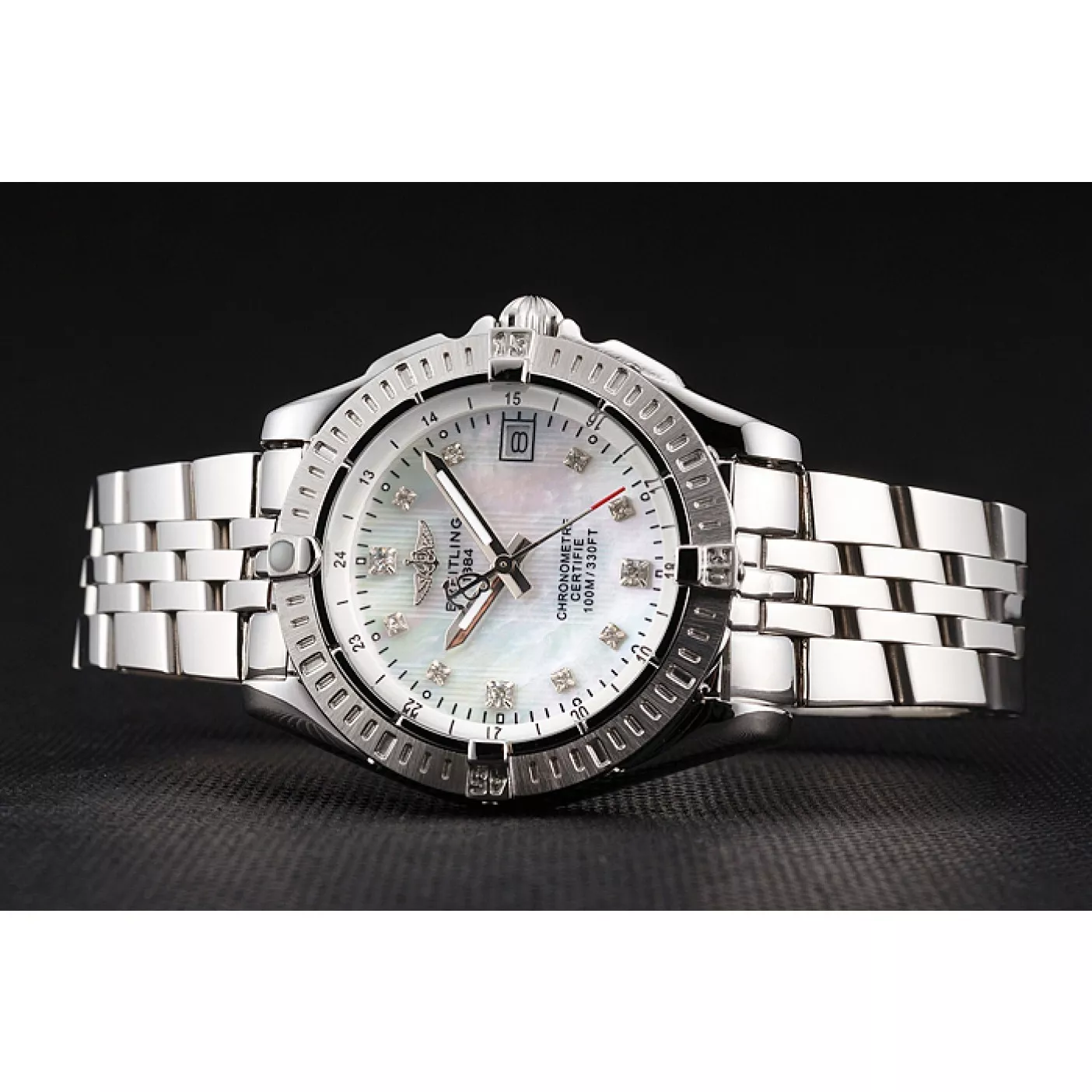 Aaa fake watches Breitling Colt Lady Pearl Dial Diamond Hour Marks Stainless Steel Case And Bracelet 0122