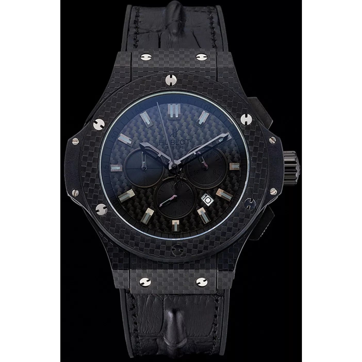 Aaa replica Hublot Big Bang Carbon Dial Carbon Case And Bezel Black Leather Strap 622773 0129