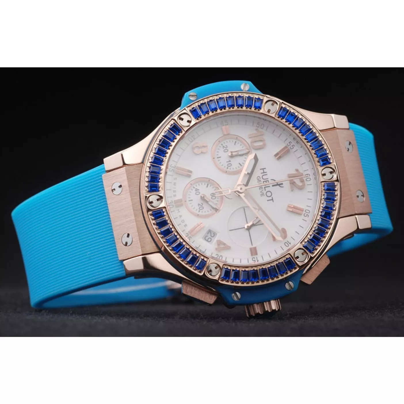 Aaa replica Hublot Big Bang Tutti Frutti Blue Strap Gold Dial 0129