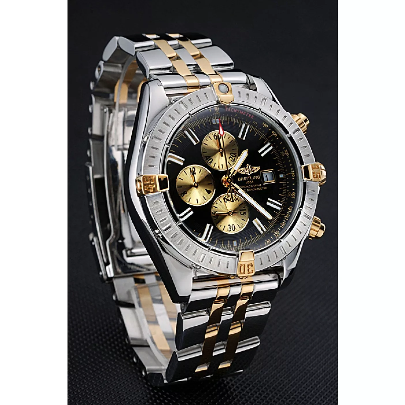 Aaa replica watch Breitling Chronomat Black Dial Stainless Steel And Gold Bracelet 622429 0124