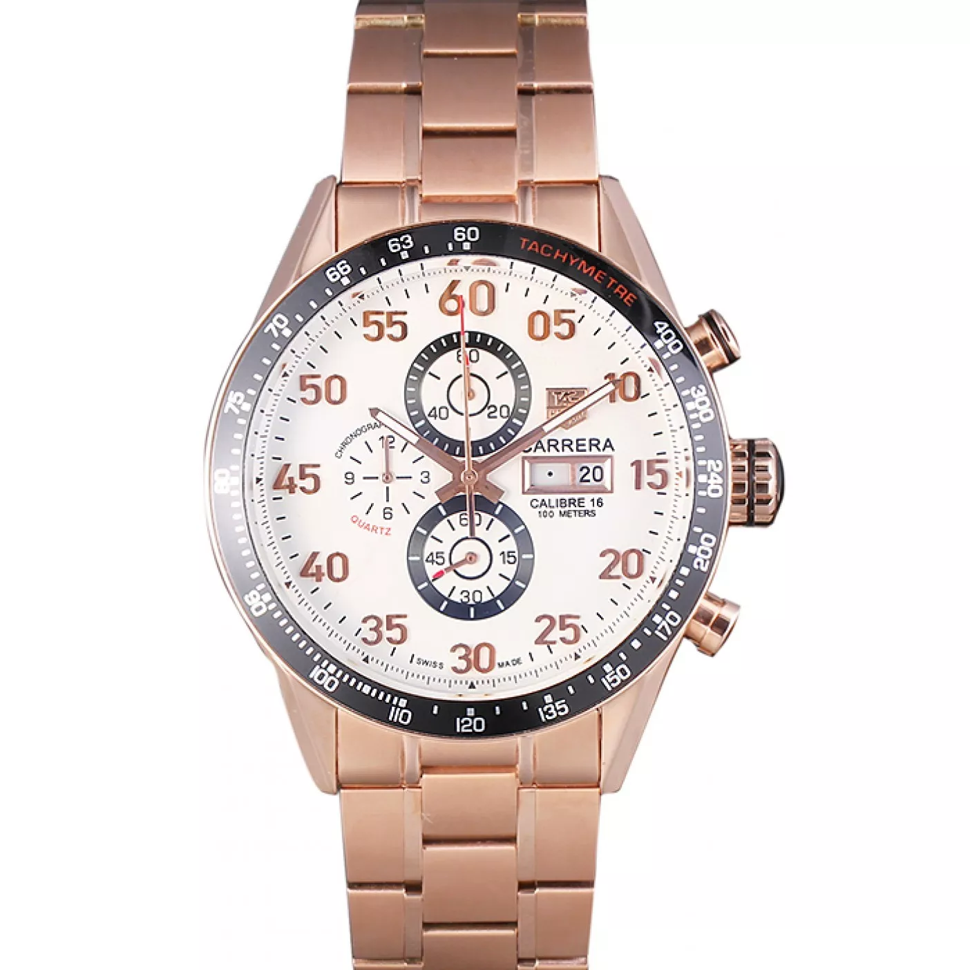 Tag Heuer Carrera Rose Gold Bracelet White Dial 801442 0123