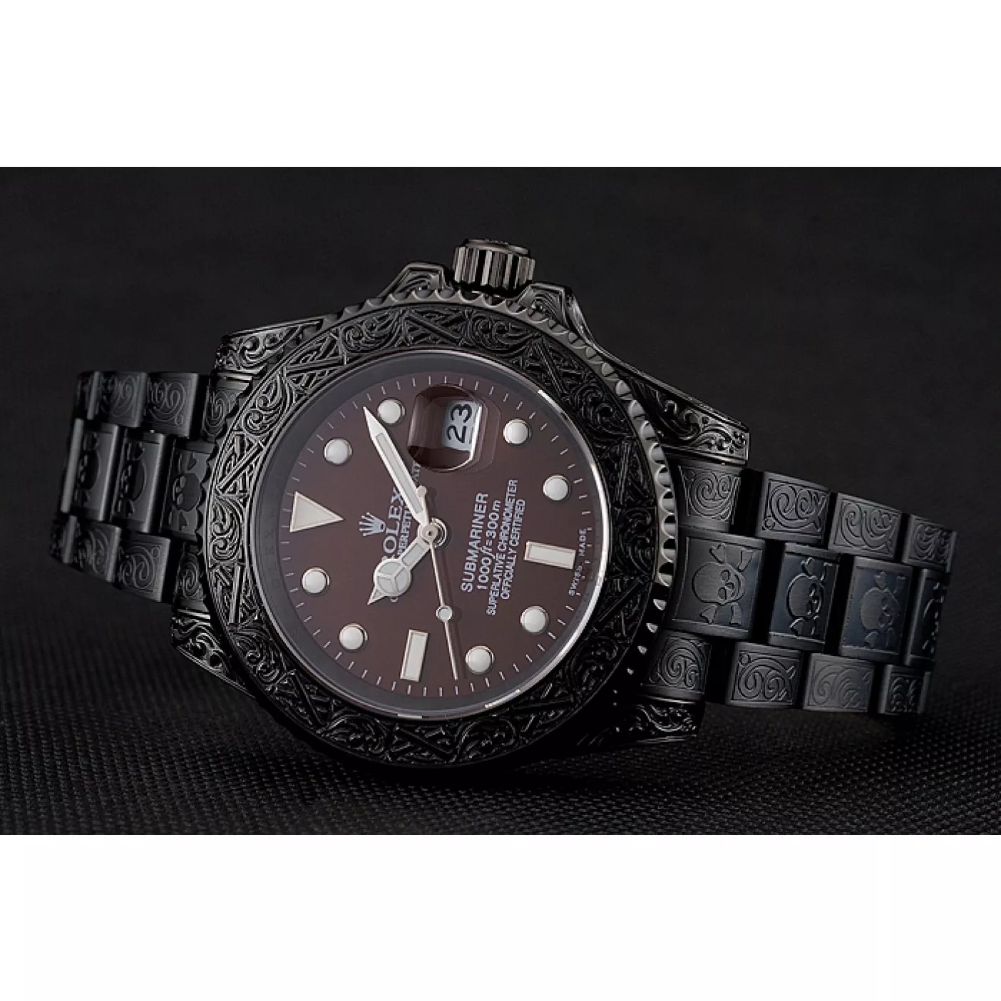 Aaa fake watches Rolex Submariner Skull Limited Edition Brown Dial All Black Case And Bracelet 1454075 0119