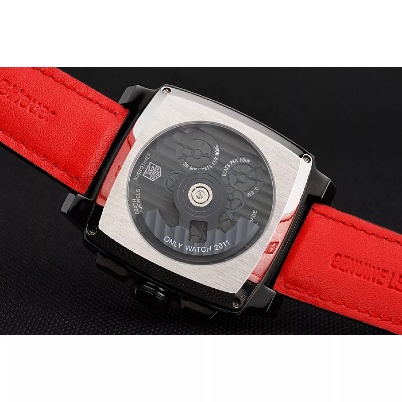 Aaa replica Tag Heuer Monaco Black-Red Perforated Leather Strap White Dial 80307 0123