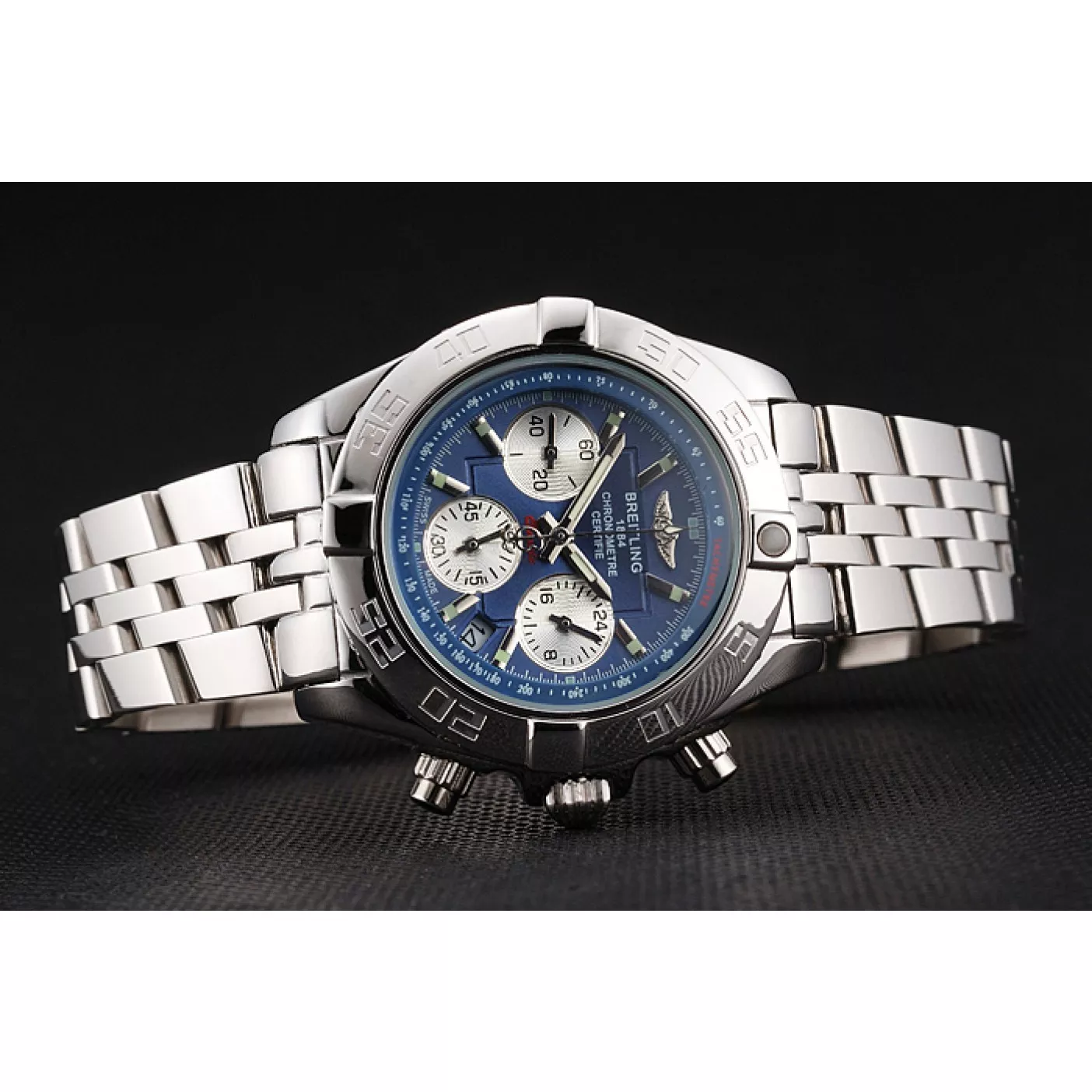 Aaa replica Breitling Chronomat Quartz Blue Dial Stainless Steel Case And Bracelet 0124