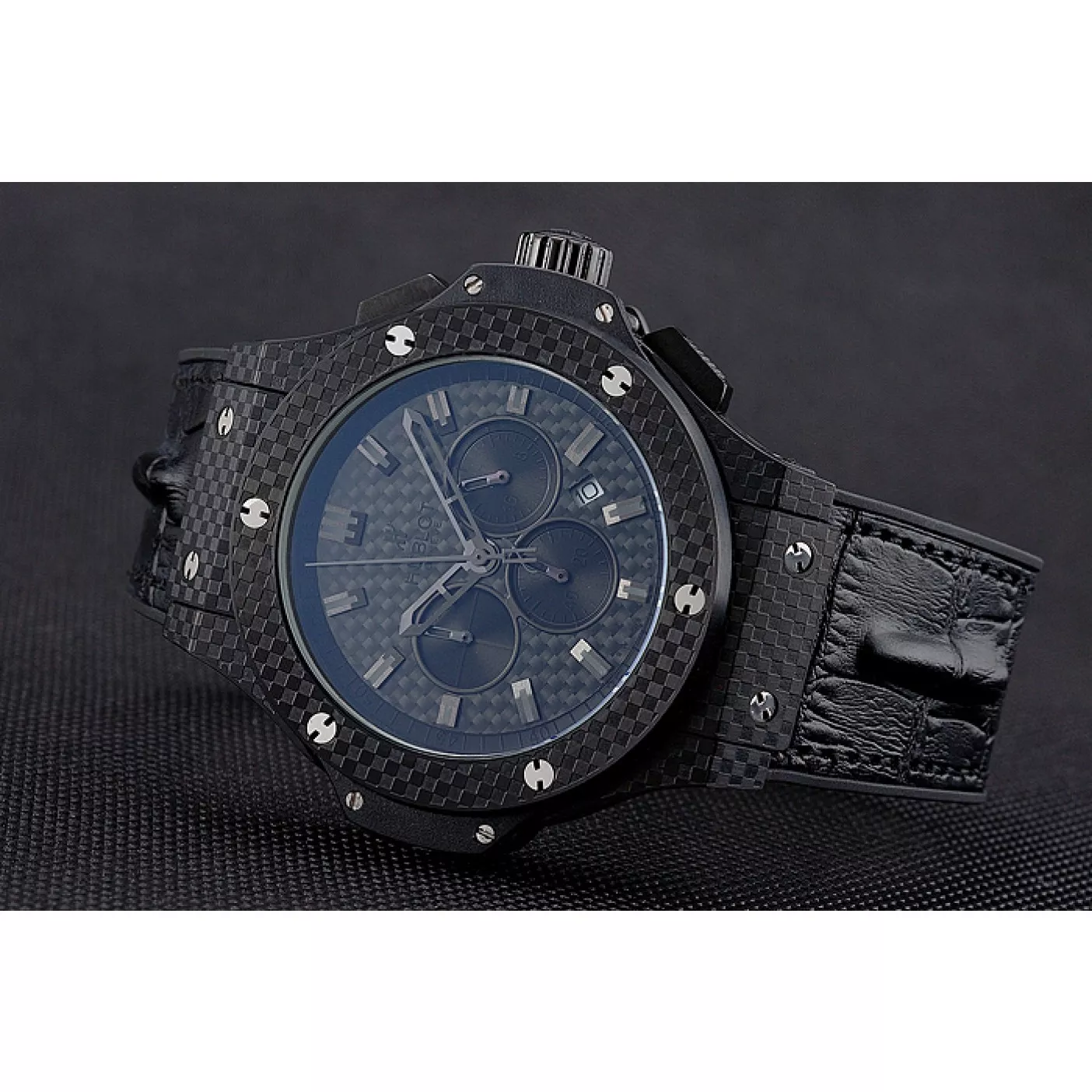 Aaa replica Hublot Big Bang Carbon Dial Carbon Case And Bezel Black Leather Strap 622773 0129