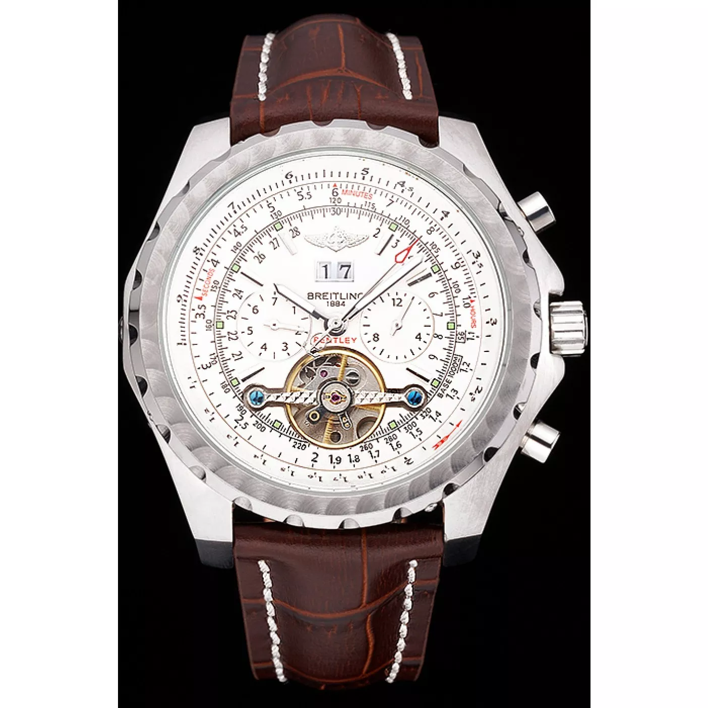 Aaa replica Breitling Bentley Mulliner Tourbillon White Dial Stainless Steel Case Brown Leather Strap 622729 0124