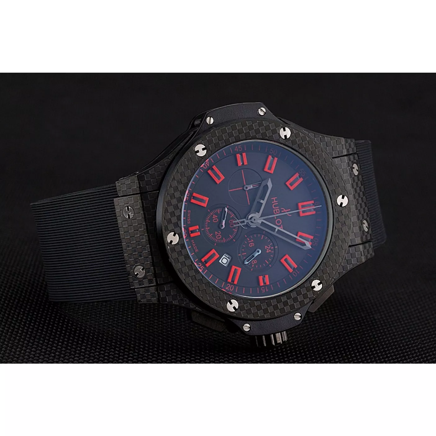 Aaa replica watch Hublot Big Bang Carbon Dial With Red Markings Carbon Case And Bezel Black Rubber Strap 622775 0130