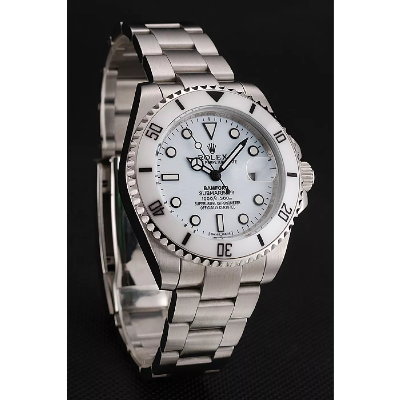 Aaa replica Swiss Rolex Submariner Bamford White Dial Stainless Steel Bracelet 1453978 0128