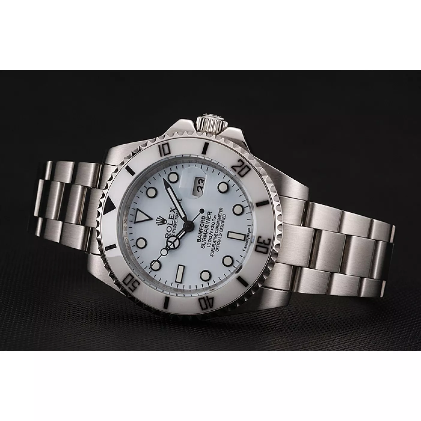 Aaa replica Swiss Rolex Submariner Bamford White Dial Stainless Steel Bracelet 1453978 0128