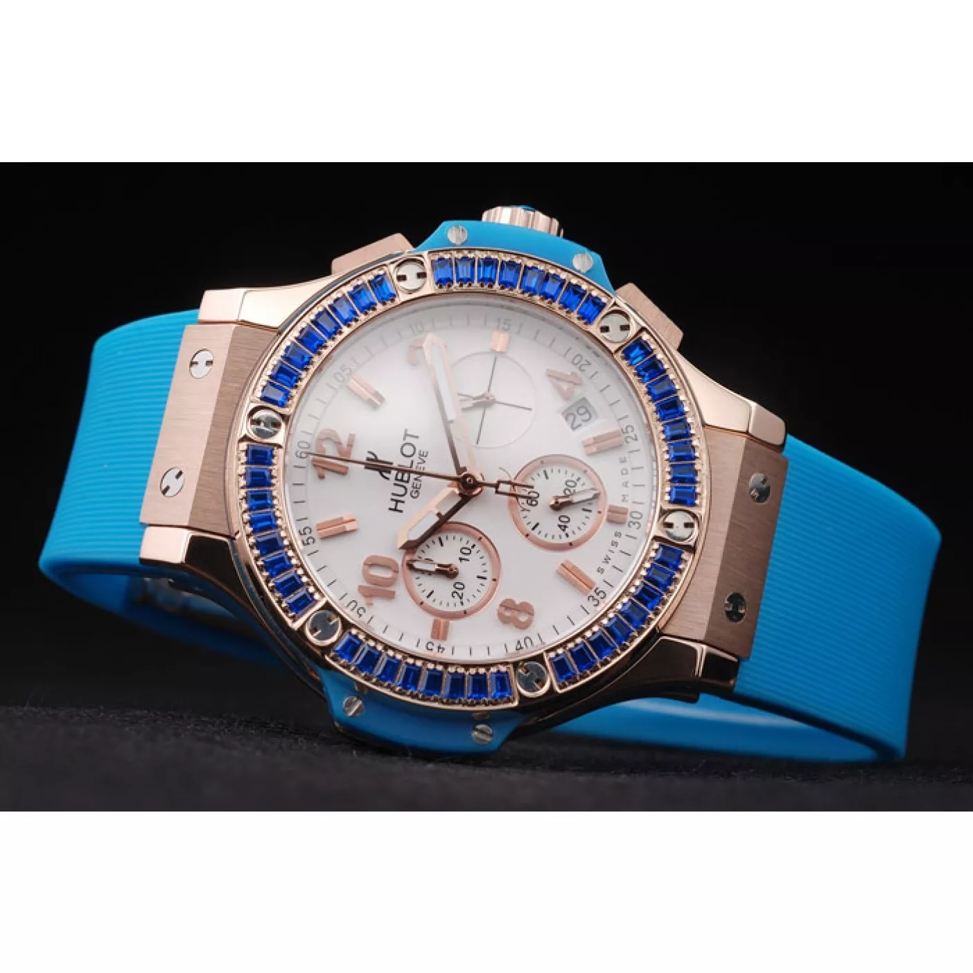 Aaa replica Hublot Big Bang Tutti Frutti Blue Strap Gold Dial 0129