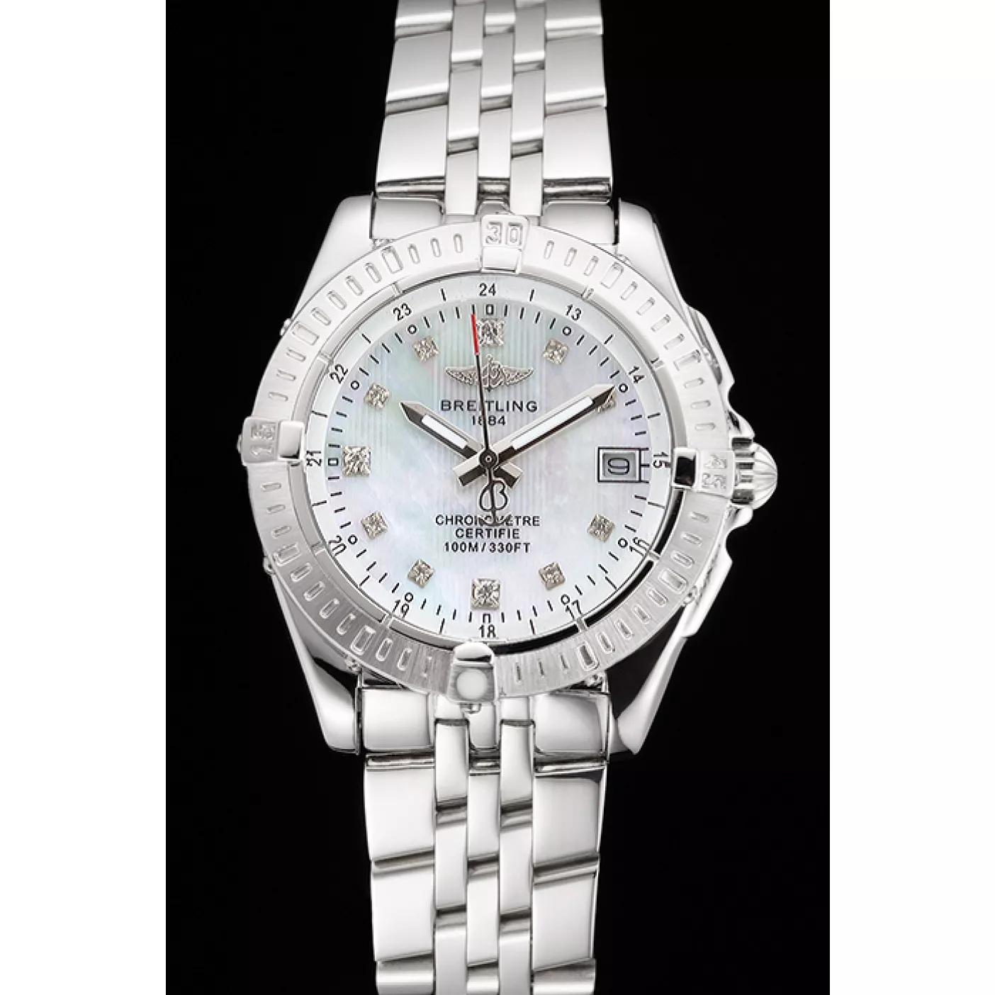 Aaa fake watches Breitling Colt Lady Pearl Dial Diamond Hour Marks Stainless Steel Case And Bracelet 0122