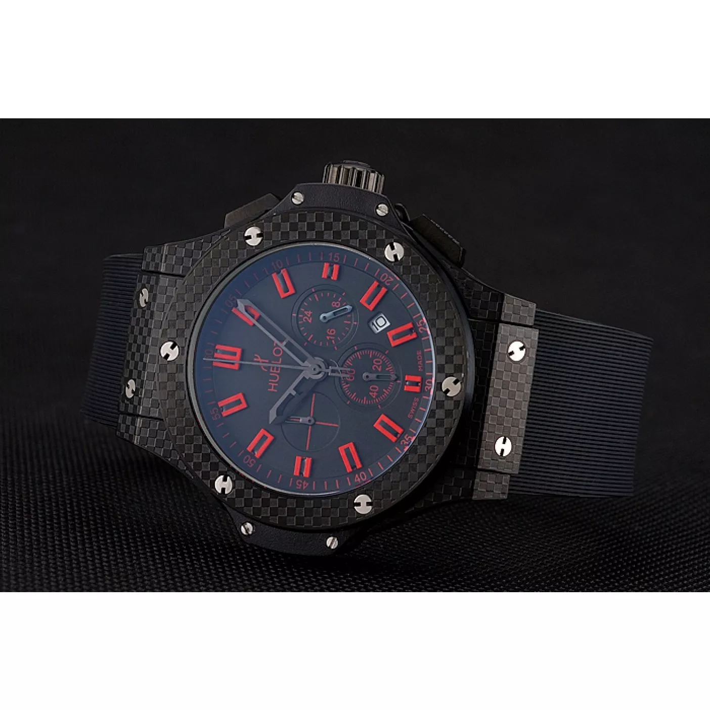 Aaa replica watch Hublot Big Bang Carbon Dial With Red Markings Carbon Case And Bezel Black Rubber Strap 622775 0130