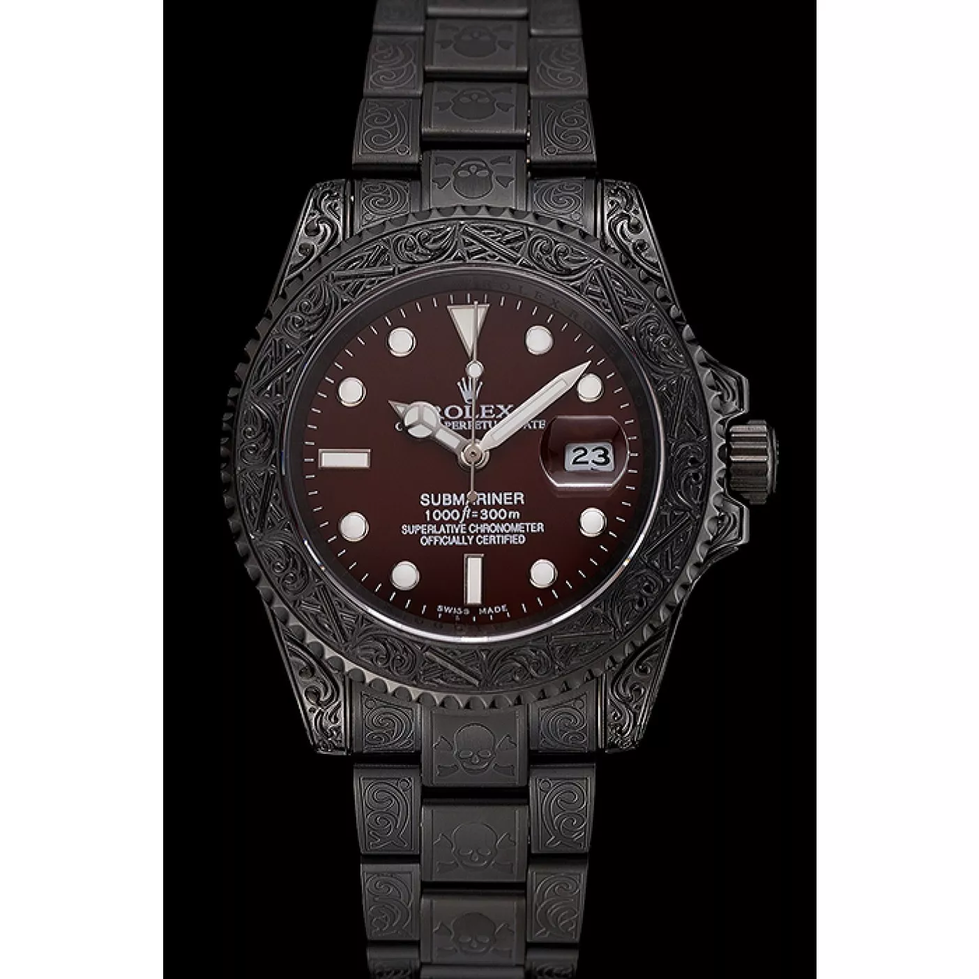 Aaa fake watches Rolex Submariner Skull Limited Edition Brown Dial All Black Case And Bracelet 1454075 0119