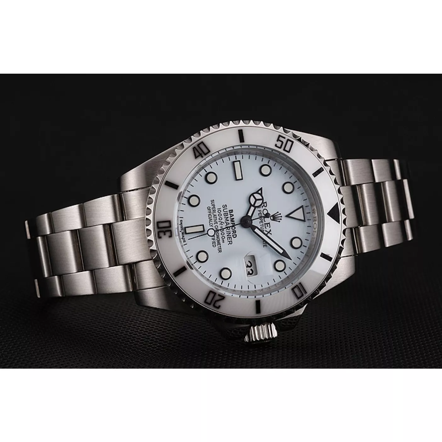 Aaa replica Swiss Rolex Submariner Bamford White Dial Stainless Steel Bracelet 1453978 0128