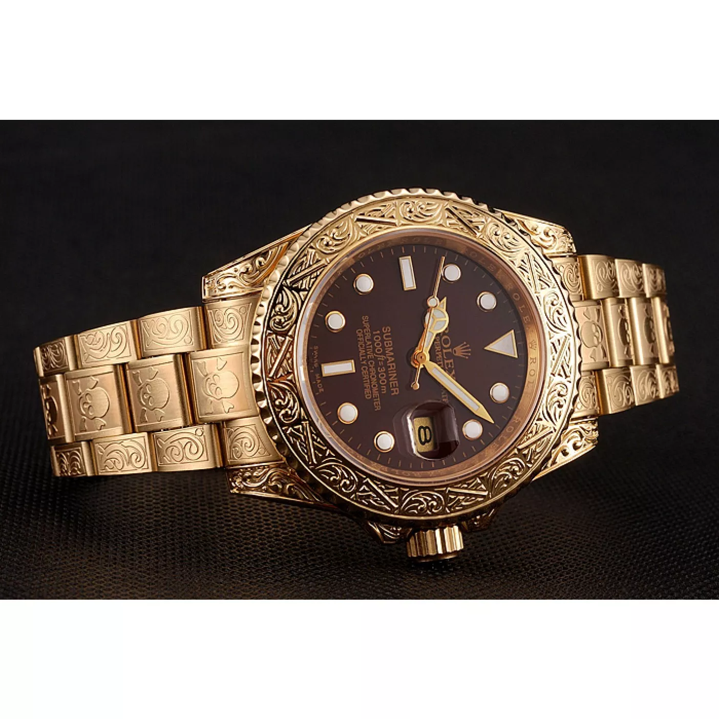 Aaa fake watches Rolex Submariner Skull Limited Edition Brown Dial Gold Case And Bracelet 1454070 0129