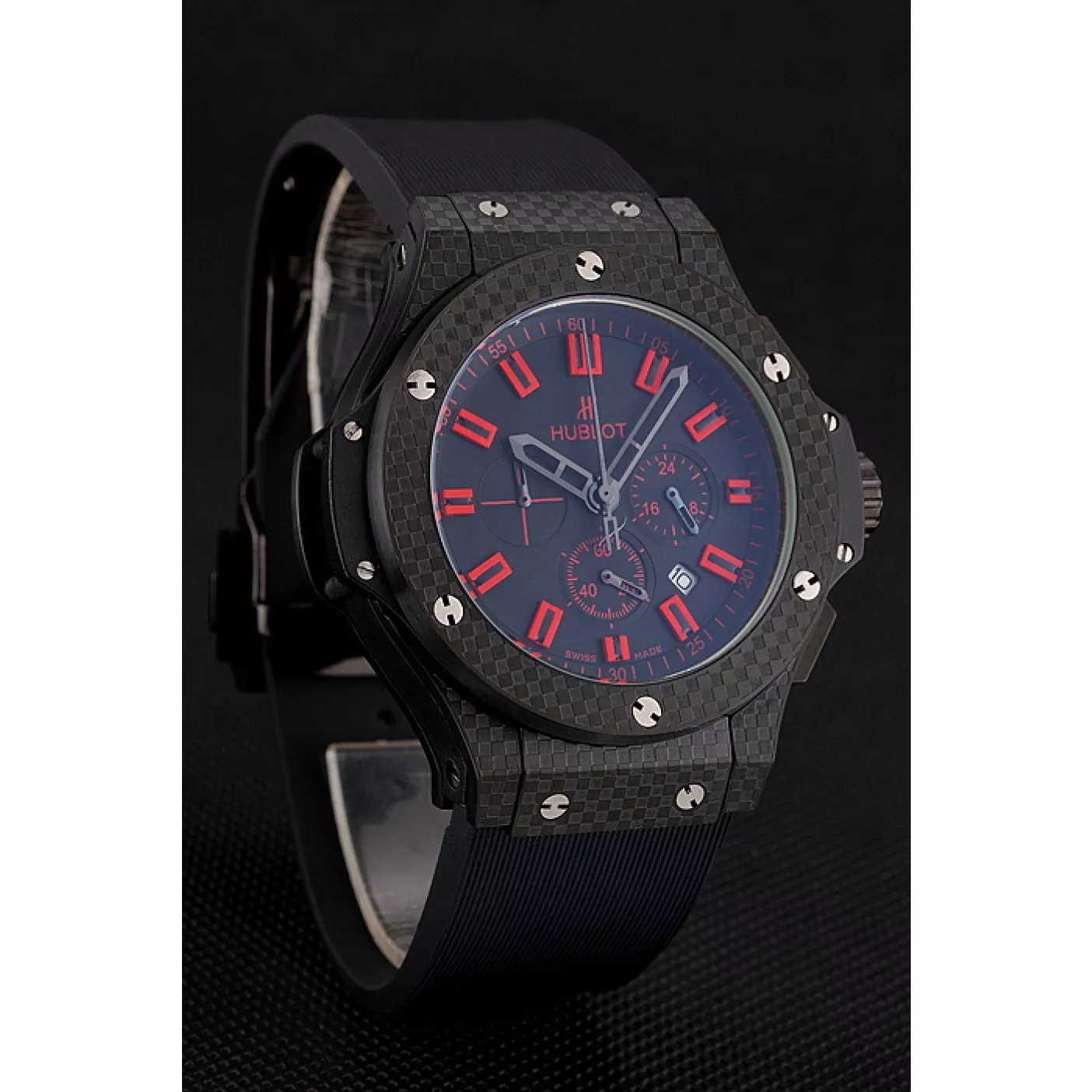 Aaa replica watch Hublot Big Bang Carbon Dial With Red Markings Carbon Case And Bezel Black Rubber Strap 622775 0130