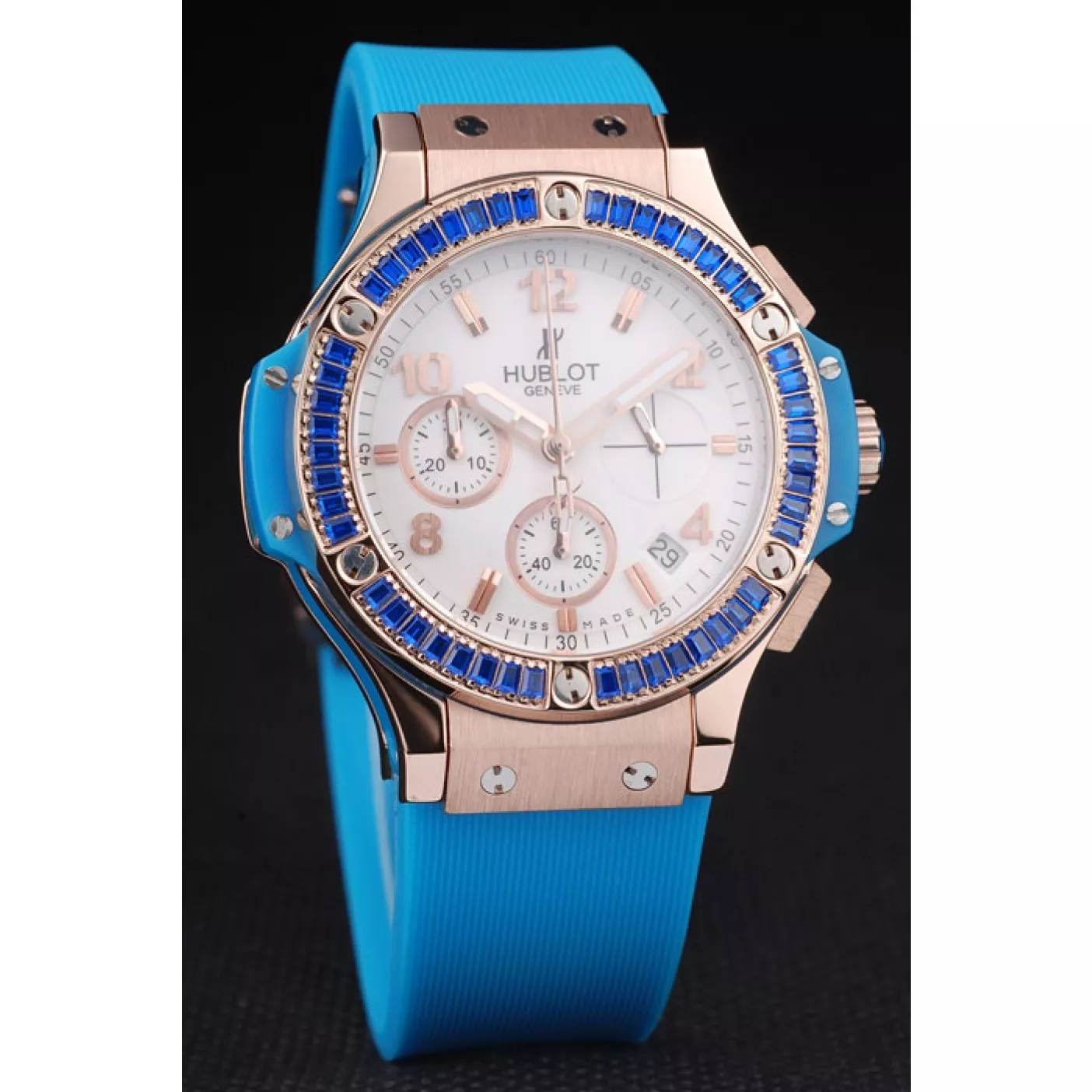 Aaa replica Hublot Big Bang Tutti Frutti Blue Strap Gold Dial 0129