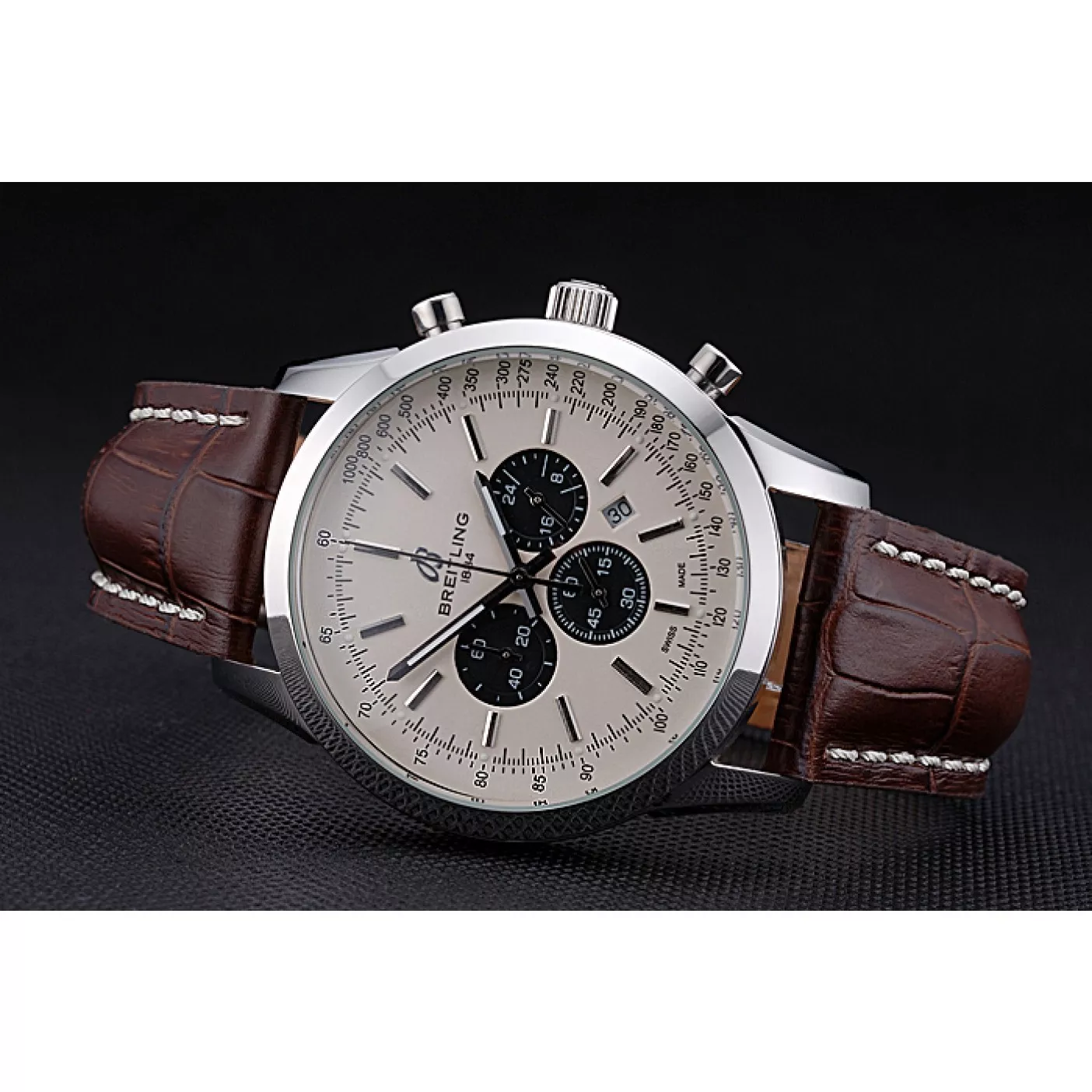 Aaa fake watches Breitling Transocean Chronograph White Dial Stainless Steel Case Brown Leather Bracelet 622243 0117