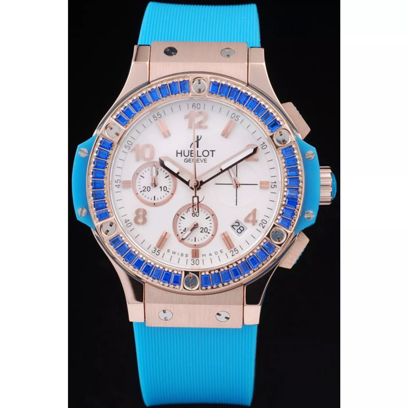 Aaa replica Hublot Big Bang Tutti Frutti Blue Strap Gold Dial 0129