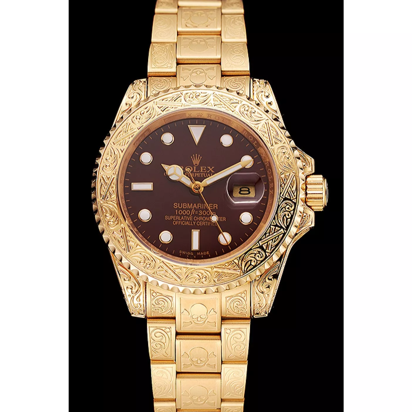 Aaa fake watches Rolex Submariner Skull Limited Edition Brown Dial Gold Case And Bracelet 1454070 0129