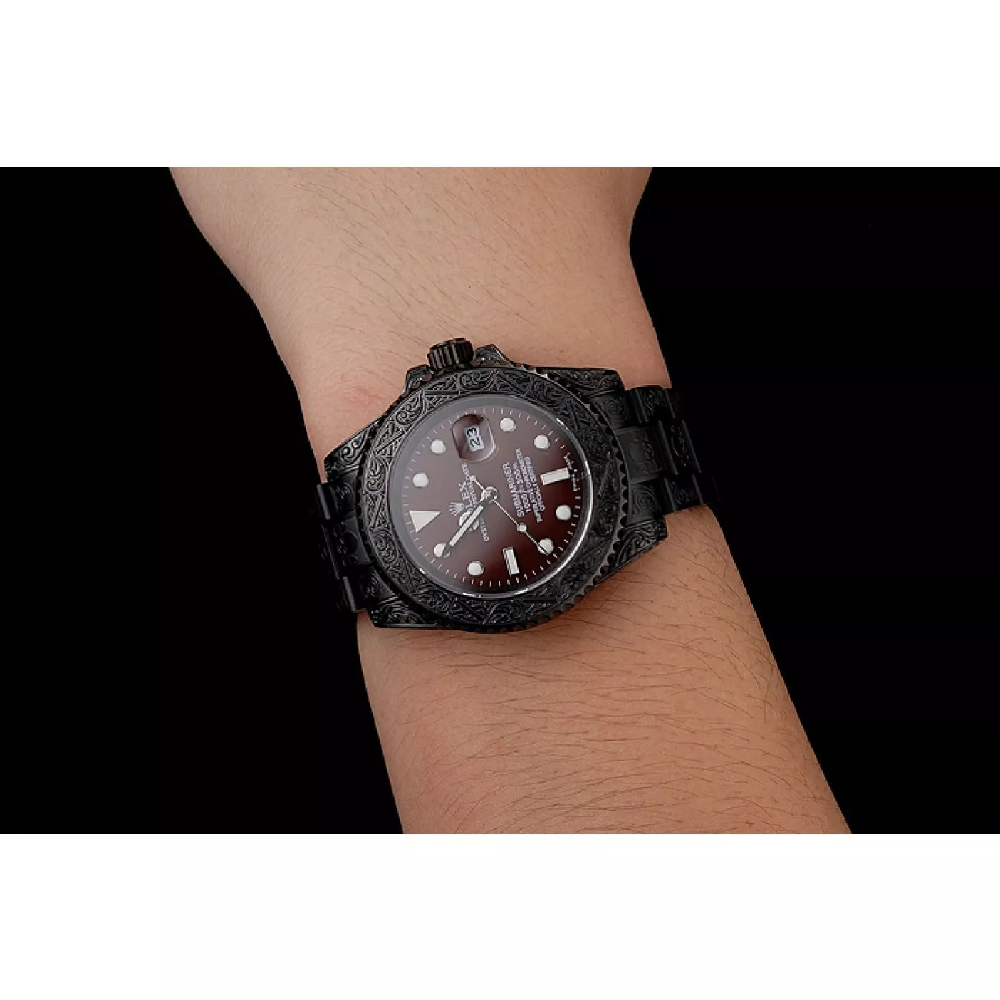 Aaa fake watches Rolex Submariner Skull Limited Edition Brown Dial All Black Case And Bracelet 1454075 0119